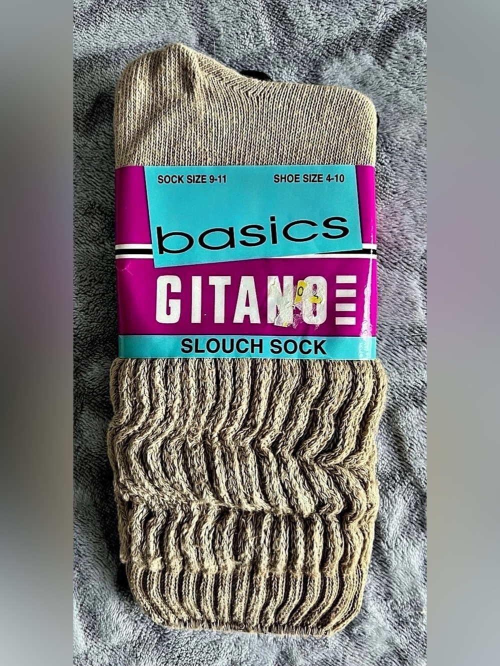 Vintage Gitano Basics Khaki Slouch Socks Size 9-11 Made in USA NWT